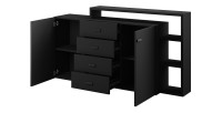 Buffet avec étagère intégrée collection BERGAME 180cm. Coloris noir super mat.