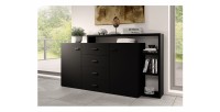 Buffet avec étagère intégrée collection BERGAME 180cm. Coloris noir super mat.