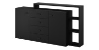Buffet avec étagère intégrée collection BERGAME 180cm. Coloris noir super mat.