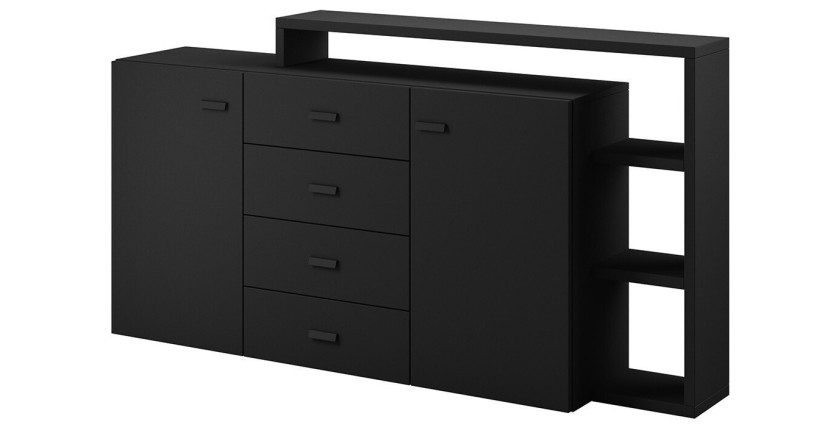 Buffet avec étagère intégrée collection BERGAME 180cm. Coloris noir super mat.