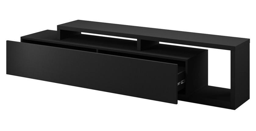 Meuble TV 220cm collection BERGAME. Coloris noir super mat.