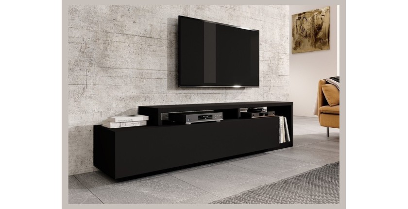 Meuble TV 220cm collection BERGAME. Coloris noir super mat.