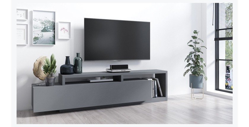 Meuble TV 220cm collection BERGAME. Coloris gris anthracite.