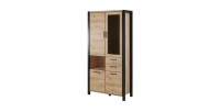 Vitrine haute XL collection BOWIE. Couleur chêne et noir. LED incluses