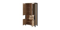 Vitrine haute XL collection BOWIE. Couleur chêne et noir. LED incluses