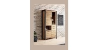 Vitrine haute XL collection BOWIE. Couleur chêne et noir. LED incluses