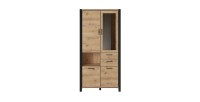 Vitrine haute XL collection BOWIE. Couleur chêne et noir. LED incluses