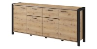 Buffet 210cm collection BOWIE 4 portes, 2 tiroirs. Couleur chêne et noir