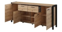 Buffet 210cm collection BOWIE 4 portes, 2 tiroirs. Couleur chêne et noir