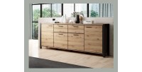 Buffet 210cm collection BOWIE 4 portes, 2 tiroirs. Couleur chêne et noir