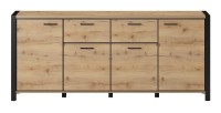 Buffet 210cm collection BOWIE 4 portes, 2 tiroirs. Couleur chêne et noir