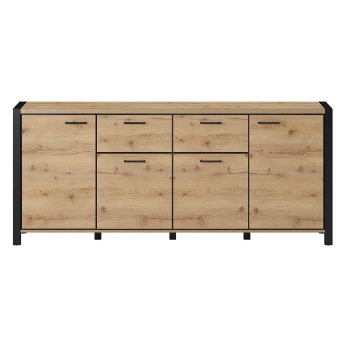 Buffet 210cm collection BOWIE 4 portes, 2 tiroirs. Couleur chêne et noir