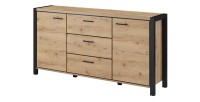 Buffet 180cm collection BOWIE 2 portes, 3 tiroirs. Couleur chêne et noir