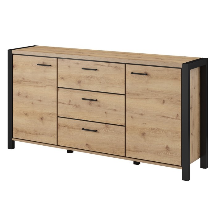 Buffet 180cm collection BOWIE 2 portes, 3 tiroirs. Couleur chêne et noir