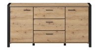 Buffet 180cm collection BOWIE 2 portes, 3 tiroirs. Couleur chêne et noir