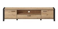 Meuble TV XL 210cm collection BOWIE. Couleur chêne et noir. 2 portes et 1 tiroir.