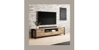 Meuble TV XL 210cm collection BOWIE. Couleur chêne et noir. 2 portes et 1 tiroir.