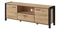 Meuble TV 180cm collection BOWIE. Couleur chêne et noir. 2 portes et 1 tiroir.