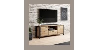 Meuble TV 180cm collection BOWIE. Couleur chêne et noir. 2 portes et 1 tiroir.