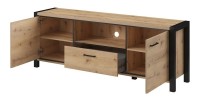 Meuble TV 180cm collection BOWIE. Couleur chêne et noir. 2 portes et 1 tiroir.