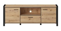 Meuble TV 180cm collection BOWIE. Couleur chêne et noir. 2 portes et 1 tiroir.