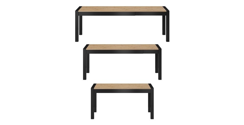 Table extensible 10 personnes pour salle à manger collection BOWIE coloris chêne et noir.