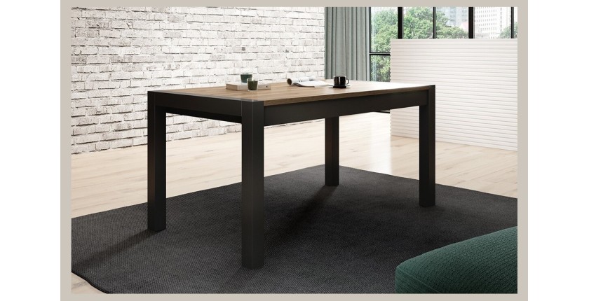 Table extensible 10 personnes pour salle à manger collection BOWIE coloris chêne et noir.