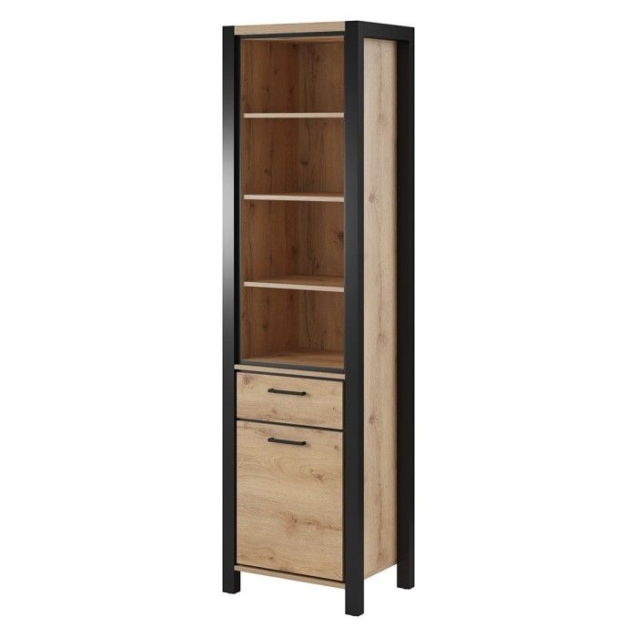 Ensemble de 6 meubles de salon collection BOWIE. Couleur chêne et noir.