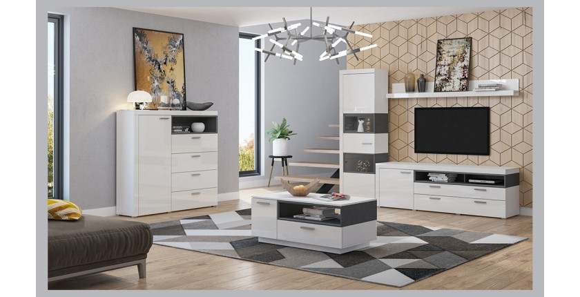 Étagère murale XL design 190cm Coloris blanc brillant. Collection BONO.