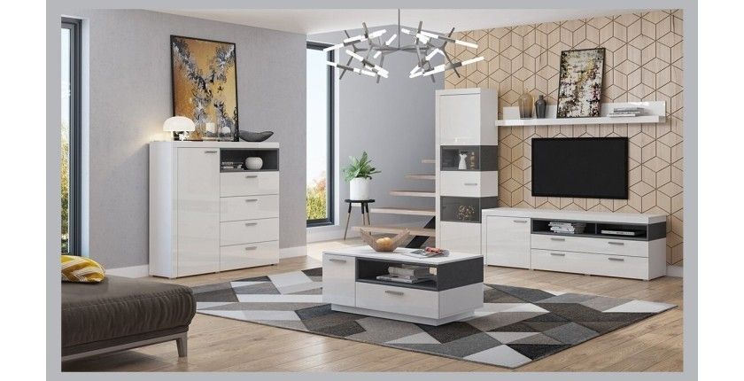Étagère murale XL design 190cm Coloris blanc brillant. Collection BONO.