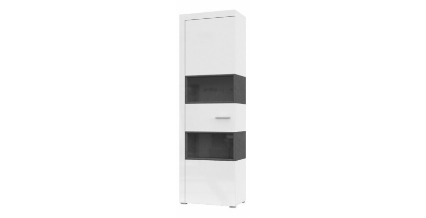 Vitrine 1 porte partiellement vitrée collection BONO. Couleur blanc et gris.