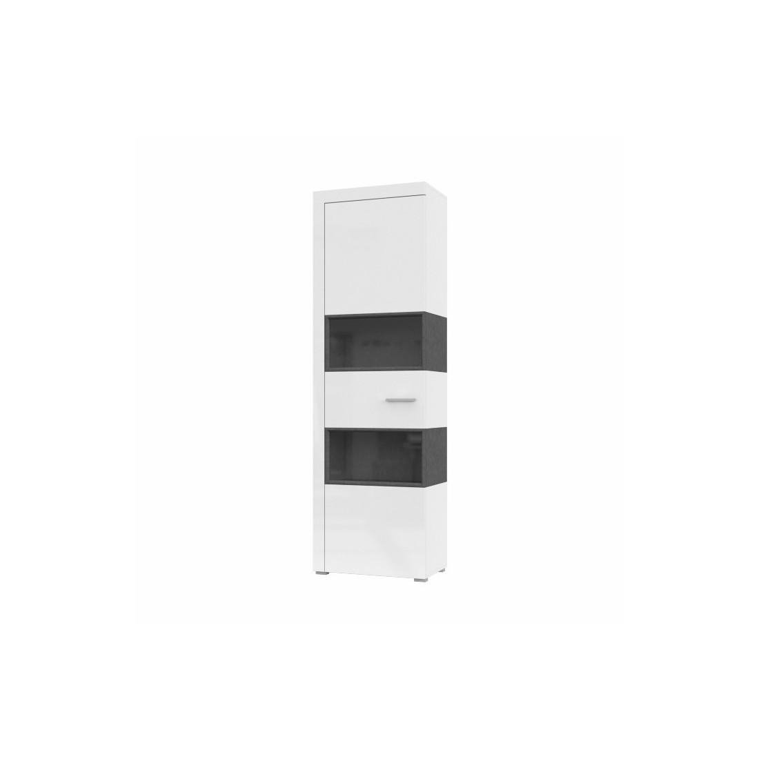 Vitrine 1 porte partiellement vitrée collection BONO. Couleur blanc et gris.