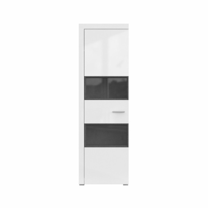 Vitrine 1 porte partiellement vitrée collection BONO. Couleur blanc et gris.