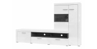 Meuble TV avec vitrine intégrée collection BONO. Couleur blanc et gris anthracite. 4 portes