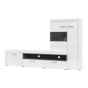 Meuble TV avec vitrine intégrée collection BONO. Couleur blanc et gris anthracite. 4 portes