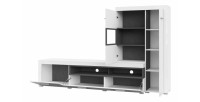 Meuble TV avec vitrine intégrée collection BONO. Couleur blanc et gris anthracite. 4 portes