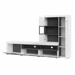 Meuble TV avec vitrine intégrée collection BONO. Couleur blanc et gris anthracite. 4 portes