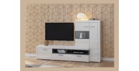 Meuble TV avec vitrine intégrée collection BONO. Couleur blanc et gris anthracite. 4 portes