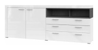 Buffet 220cm collection BONO 3 portes et 2 tiroirs. Couleur blanc et gris anthracite