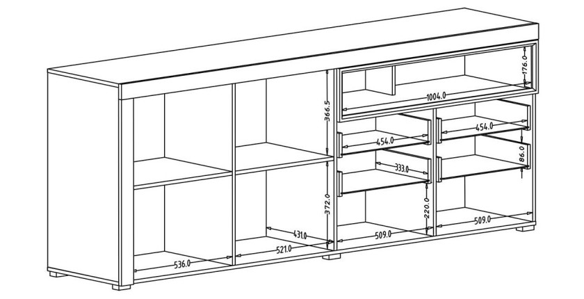 Buffet 220cm collection BONO 3 portes et 2 tiroirs. Couleur blanc et gris anthracite