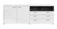 Buffet 220cm collection BONO 3 portes et 2 tiroirs. Couleur blanc et gris anthracite