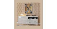 Buffet 220cm collection BONO 3 portes et 2 tiroirs. Couleur blanc et gris anthracite