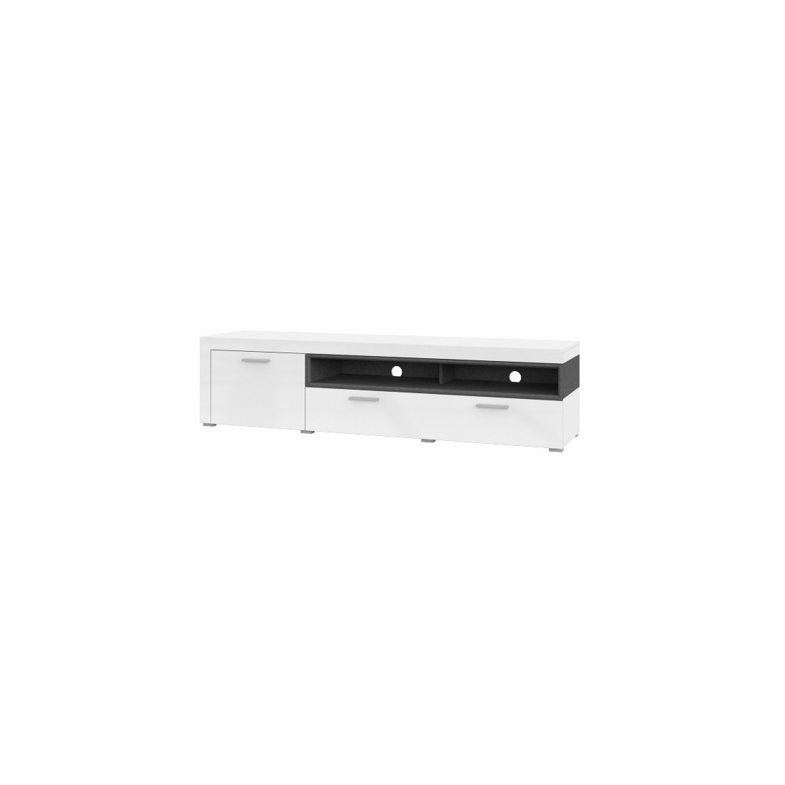 Meuble TV XL 190cm collection BONO. Couleur blanc et gris. 2 portes et 2 niches.