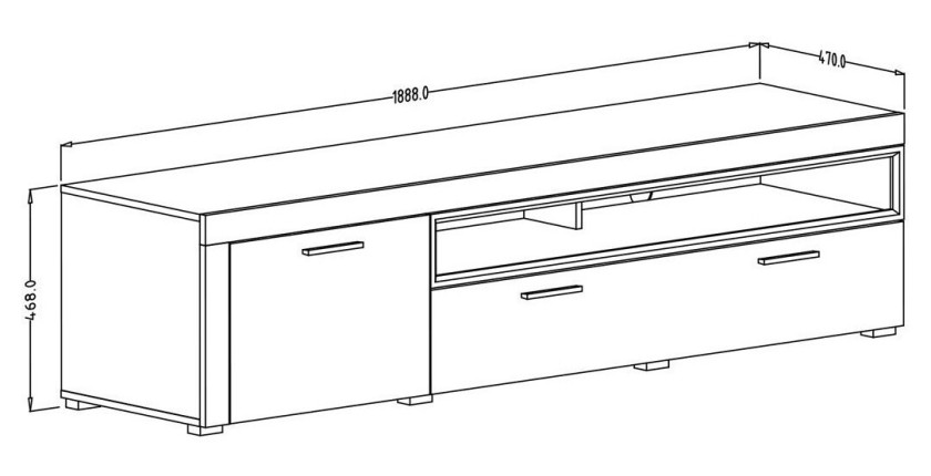 Meuble TV XL 190cm collection BONO. Couleur blanc et gris. 2 portes et 2 niches.