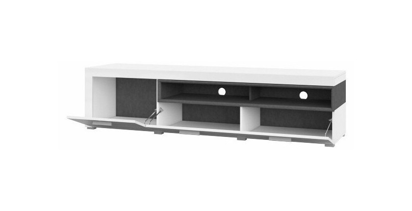 Meuble TV XL 190cm collection BONO. Couleur blanc et gris. 2 portes et 2 niches.