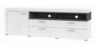 Meuble TV XL 190cm collection BONO. Couleur blanc et gris. 2 portes et 1 tiroir.