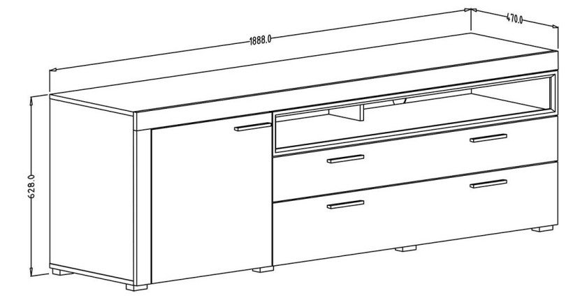 Meuble TV XL 190cm collection BONO. Couleur blanc et gris. 2 portes et 1 tiroir.