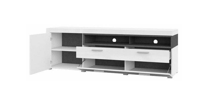 Meuble TV XL 190cm collection BONO. Couleur blanc et gris. 2 portes et 1 tiroir.