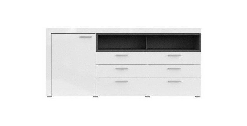 Buffet 190cm collection BONO 2 porte, 2 tiroirs et 2 niches. Couleur blanc et gris
