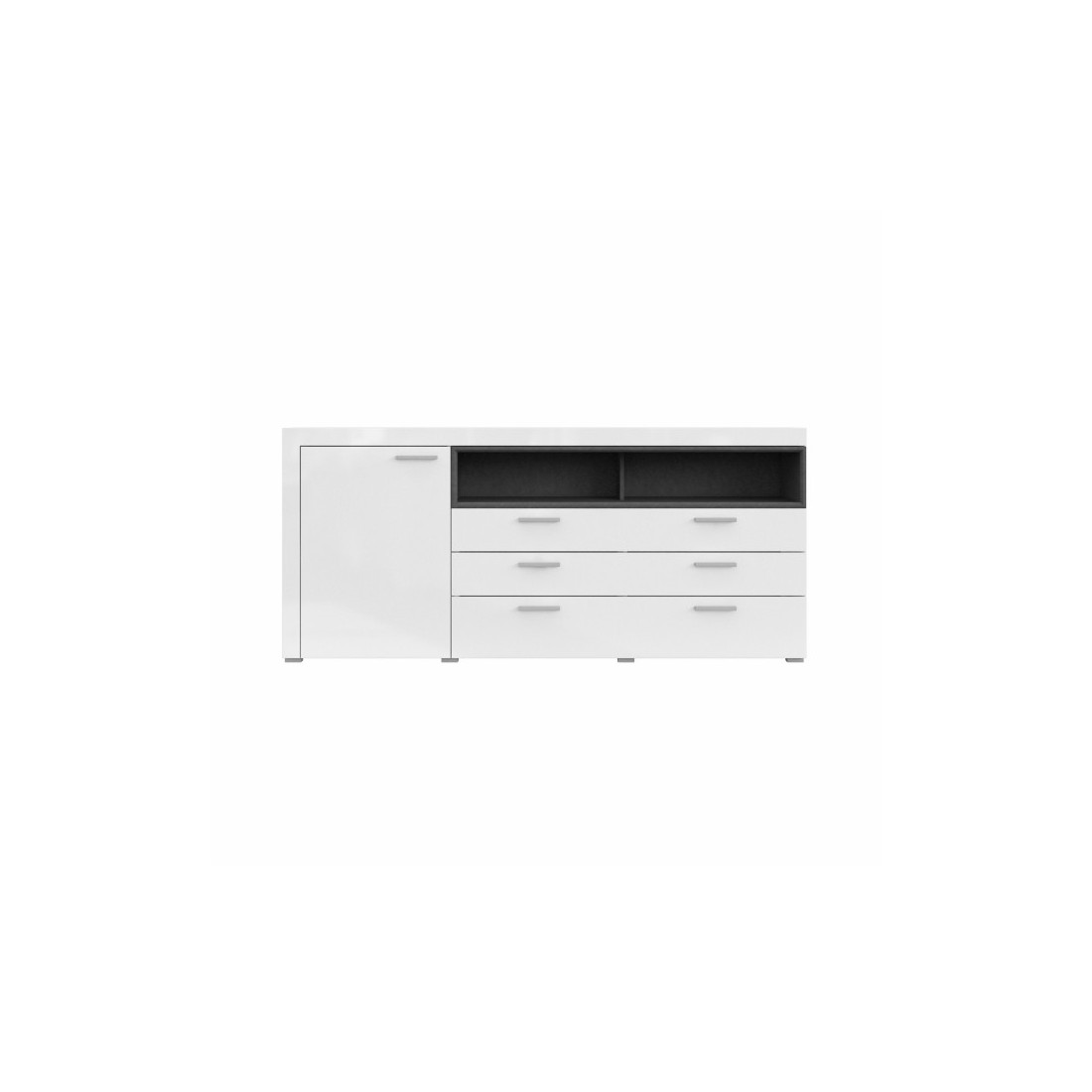 Buffet 190cm collection BONO 2 porte, 2 tiroirs et 2 niches. Couleur blanc et gris